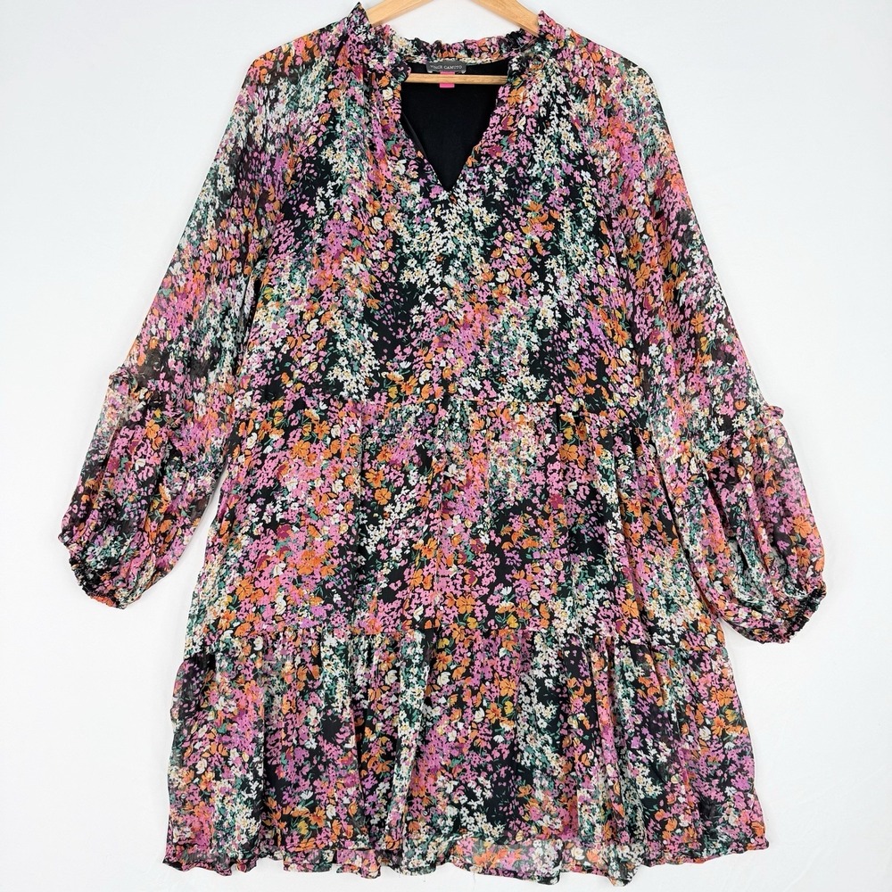 Vince Camuto Women Multicolor Floral Partial Lined Long Sheer Sleeves Dress SZ L